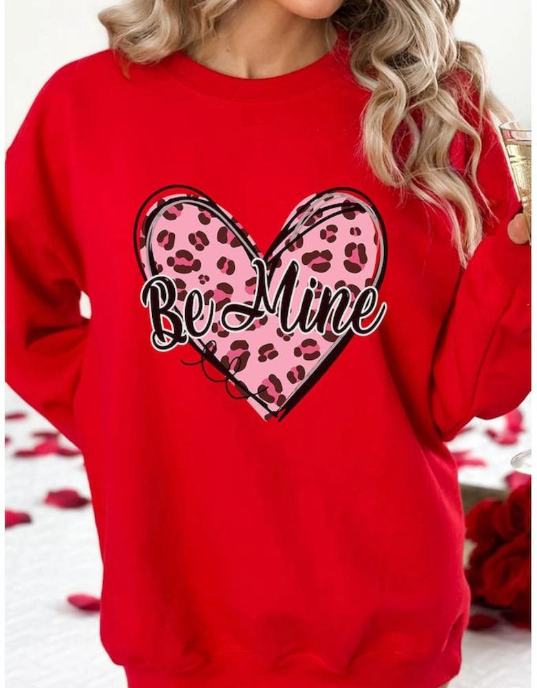 Red Be mine Leopard Heart Printed Valentines Sweatshirt