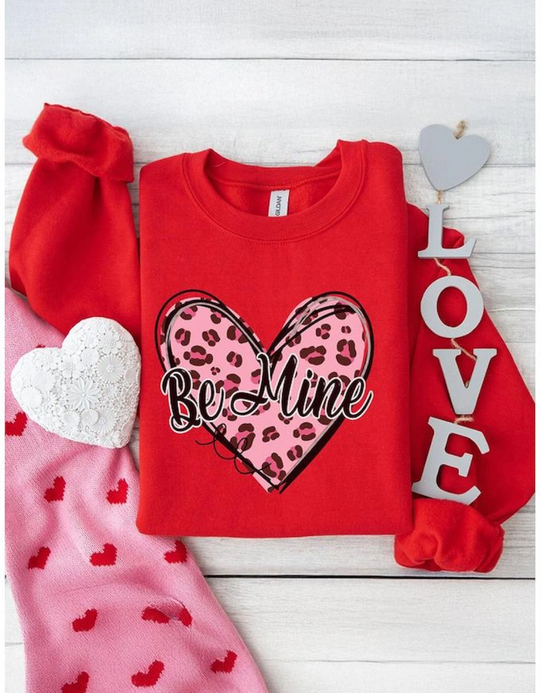 Red Be mine Leopard Heart Printed Valentines Sweatshirt