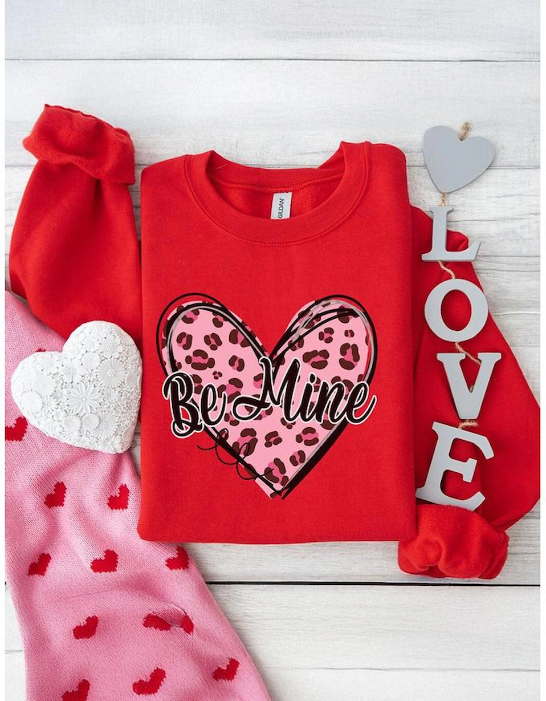 Red Be mine Leopard Heart Printed Valentines Sweatshirt, 7 of 6