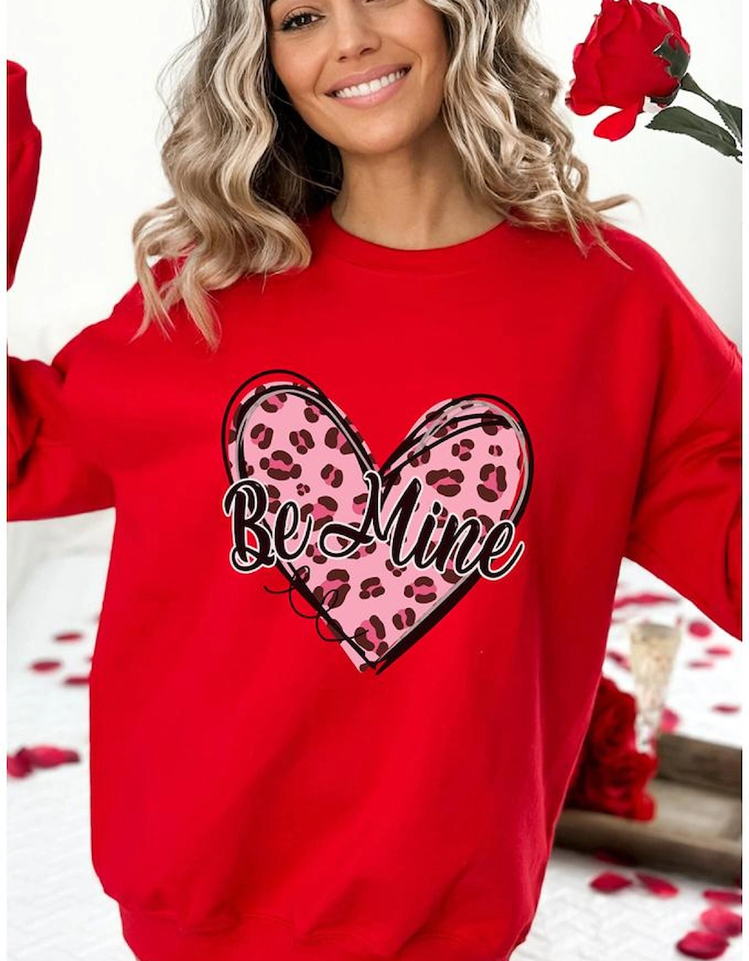 Red Be mine Leopard Heart Printed Valentines Sweatshirt