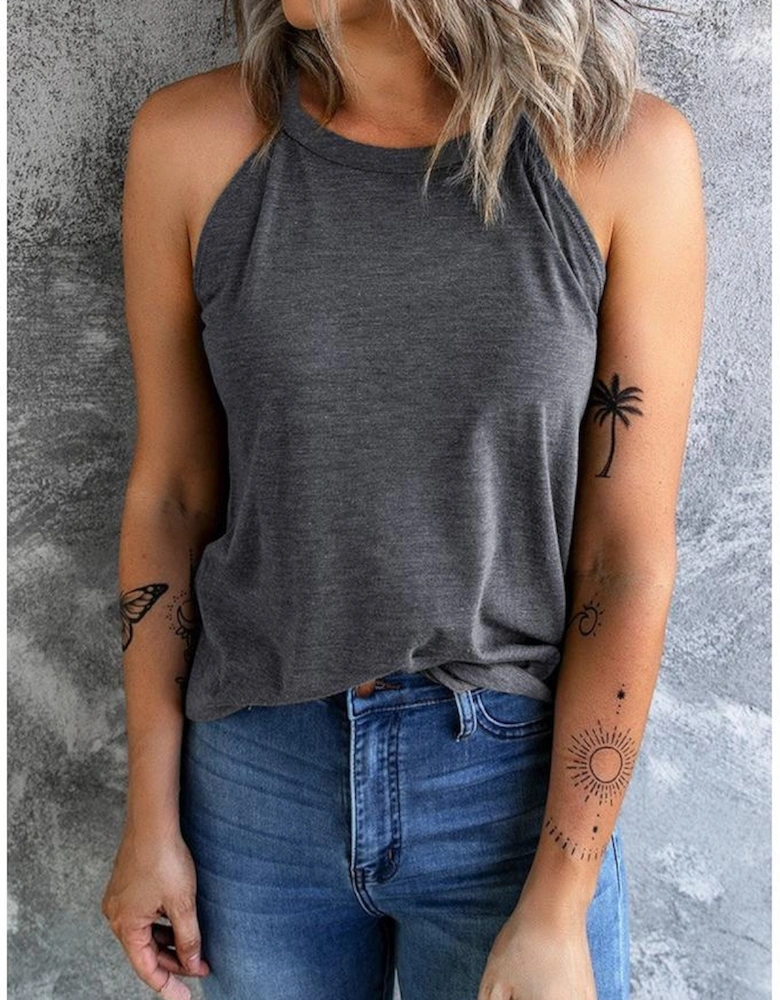Azura Exchange Grey Solid Color Crew Neck Tank Top