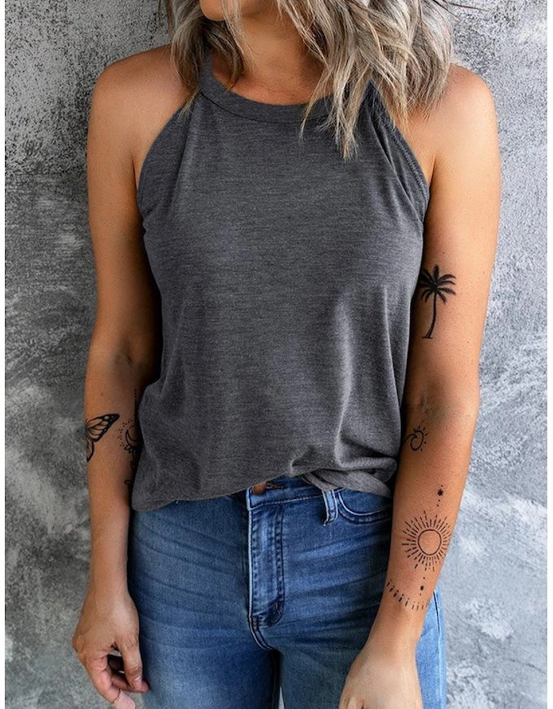 Azura Exchange Grey Solid Color Crew Neck Tank Top, 2 of 1