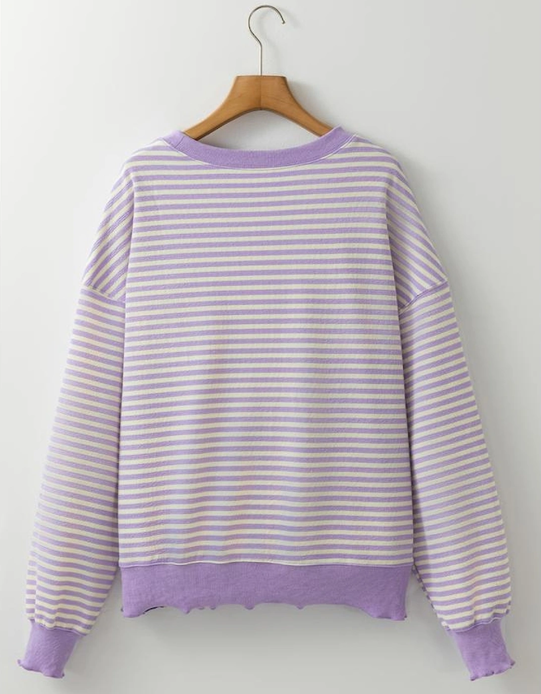 Purple Stripe mardi gras Sequin Patched Graphic Drop Shoulder Top