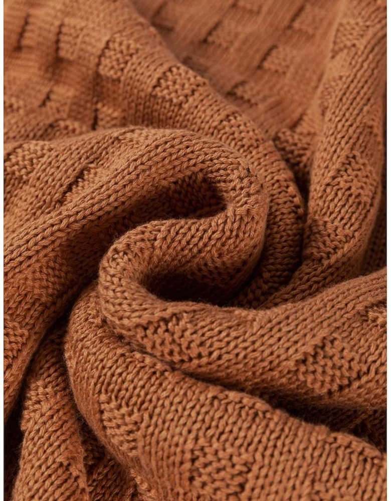 Camel Round Neck Textured Knit Sweater Vest