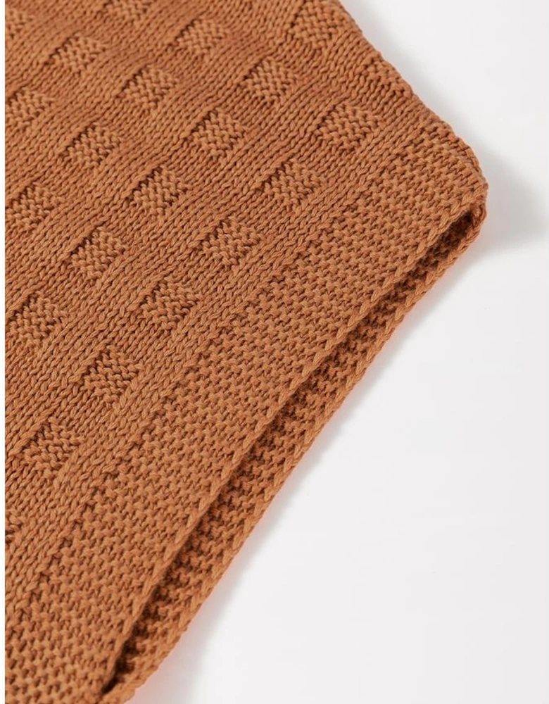 Camel Round Neck Textured Knit Sweater Vest