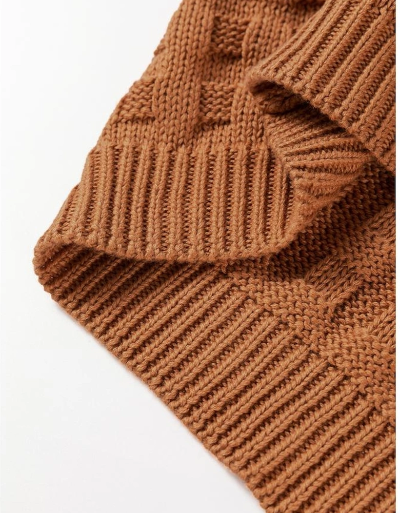 Camel Round Neck Textured Knit Sweater Vest