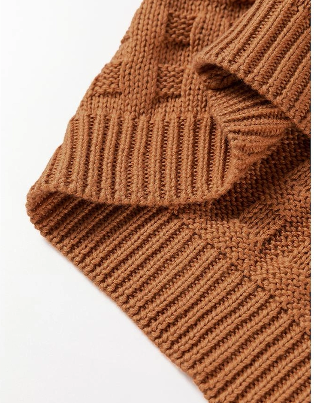 Camel Round Neck Textured Knit Sweater Vest