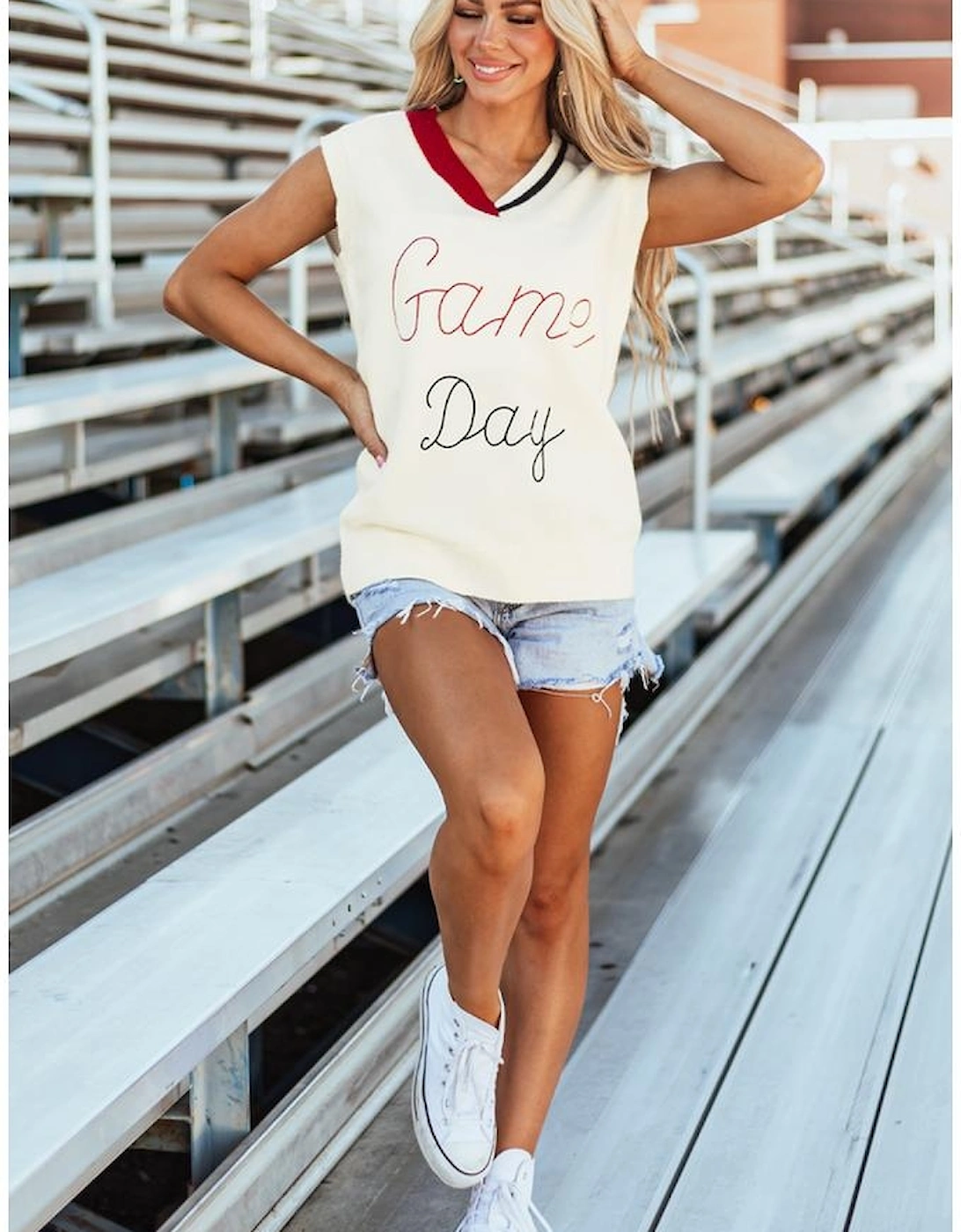 White Vintage Game Day Sweater Vest