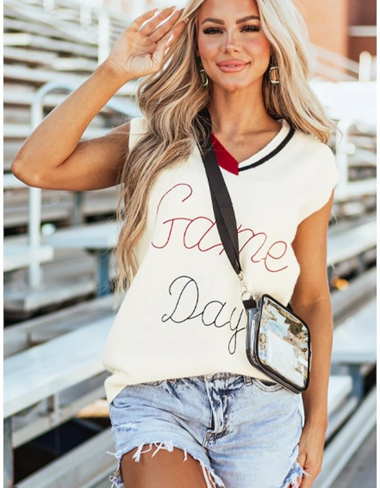 White Vintage Game Day Sweater Vest