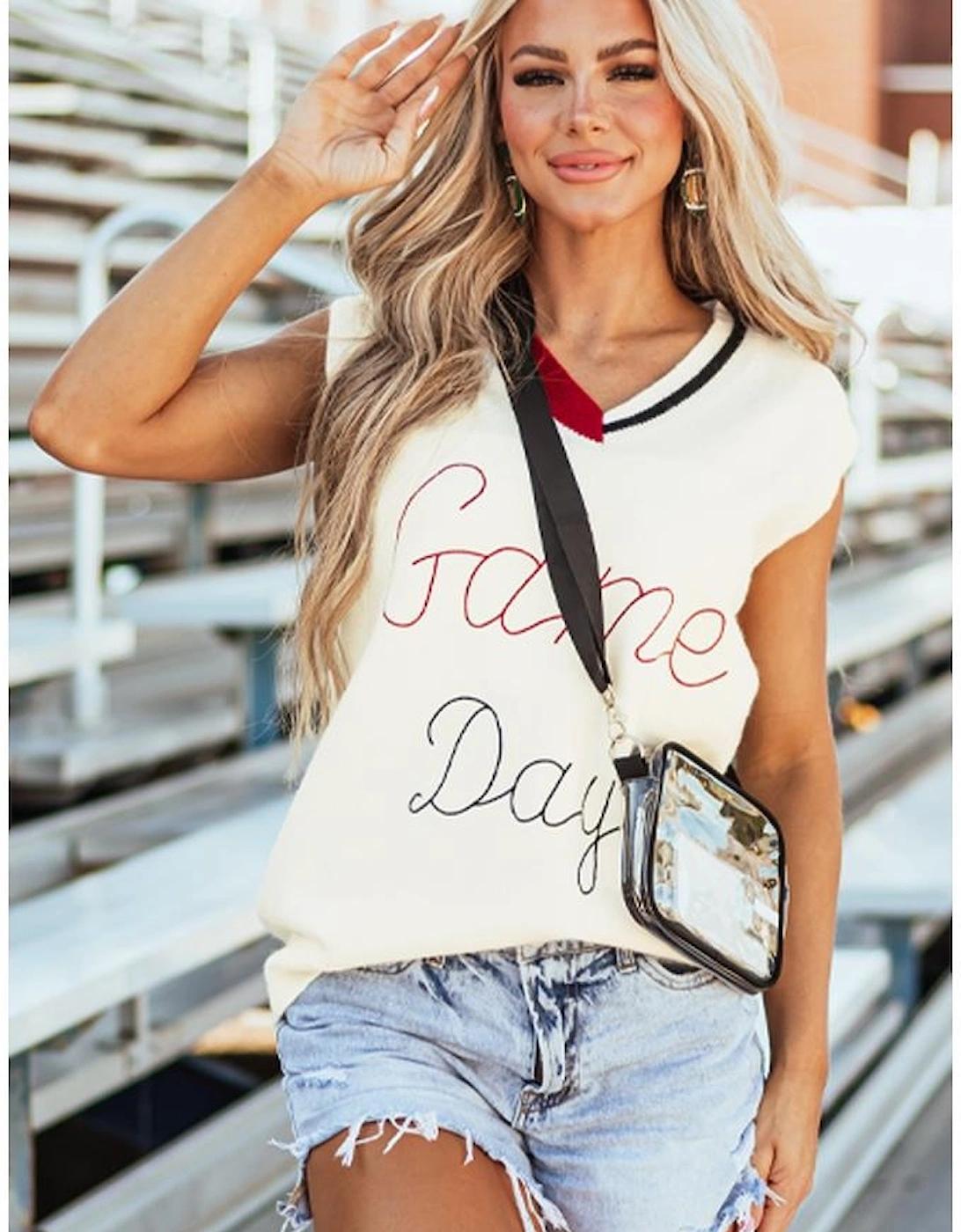 White Vintage Game Day Sweater Vest