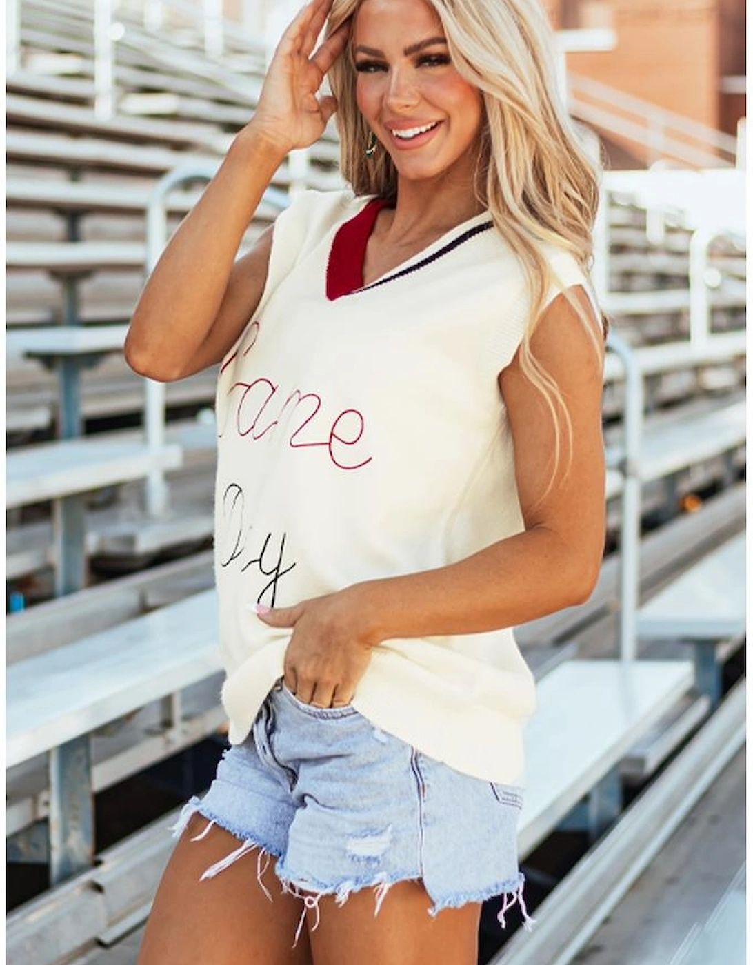 White Vintage Game Day Sweater Vest