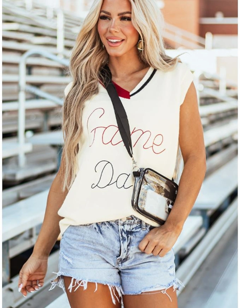 White Vintage Game Day Sweater Vest