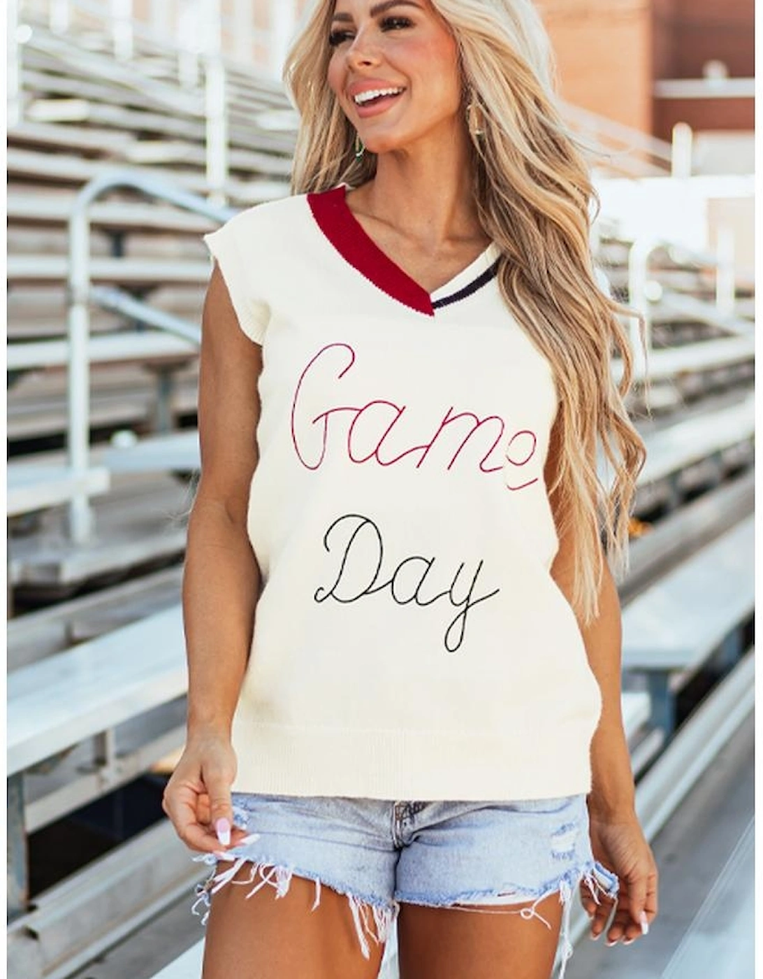 White Vintage Game Day Sweater Vest