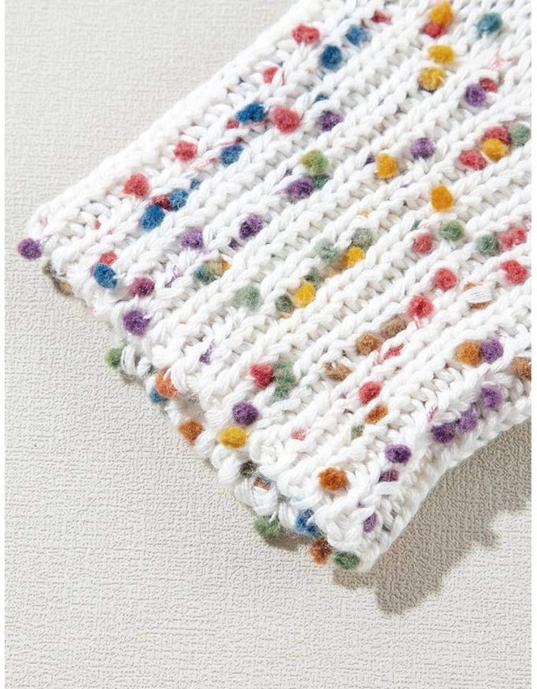White Confetti Rib Knit Long Sleeve Cardigan