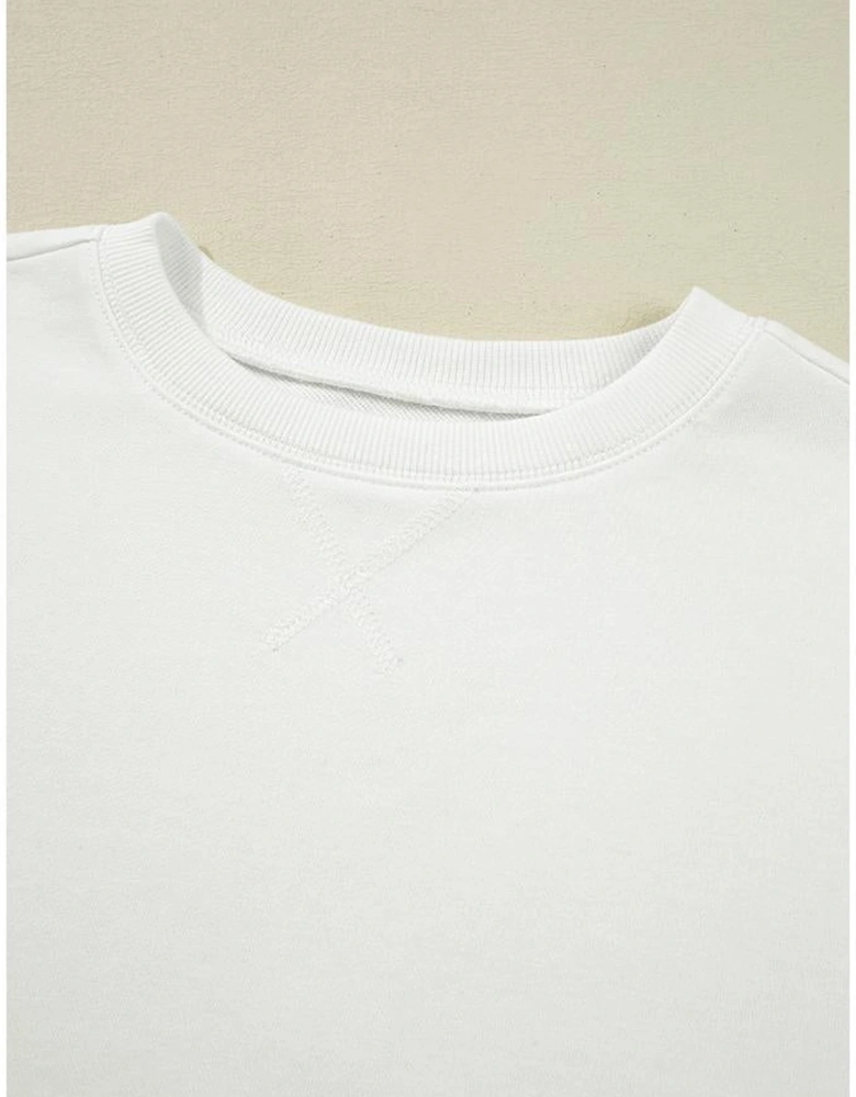 White Floral Ruffled Balloon Sleeve Patchwork Loose Blouse