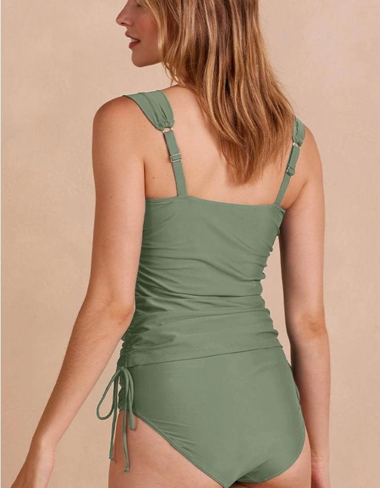 Mist Green Drawstring Ruched Wide Straps Tankini Set