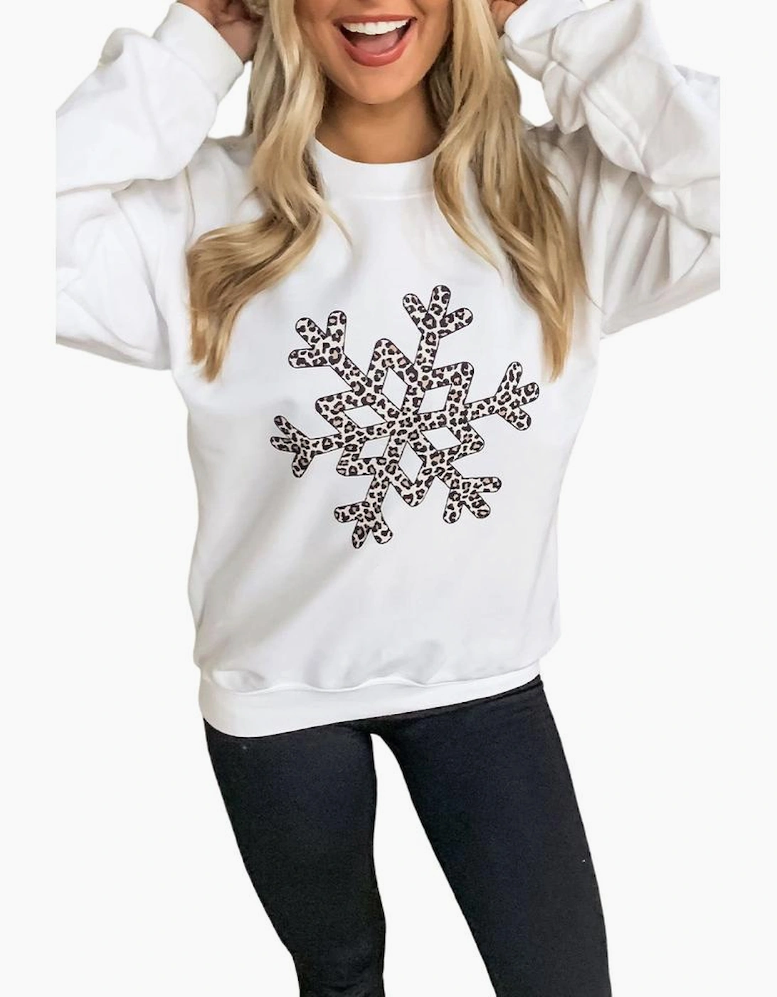 White Leopard Snowflake Pullover Sweatshirt