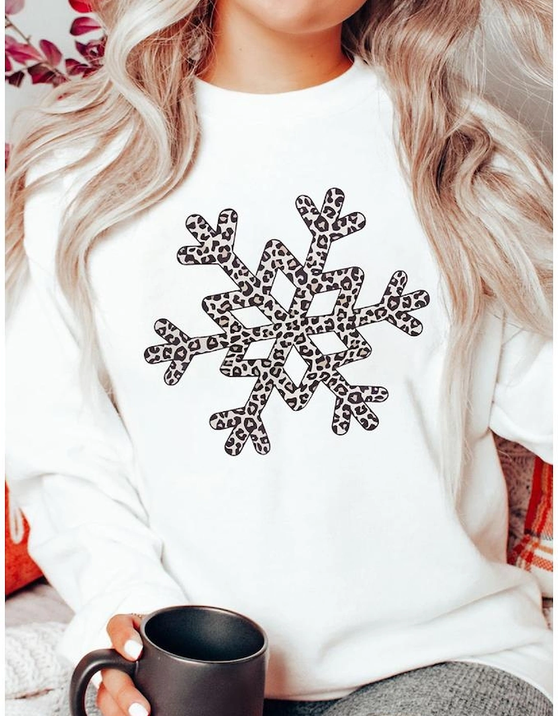 White Leopard Snowflake Pullover Sweatshirt, 12 of 11