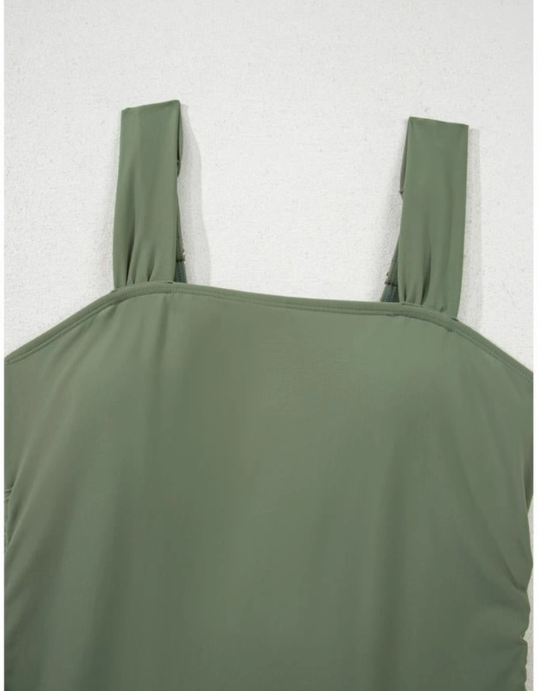 Mist Green Drawstring Ruched Wide Straps Tankini Set