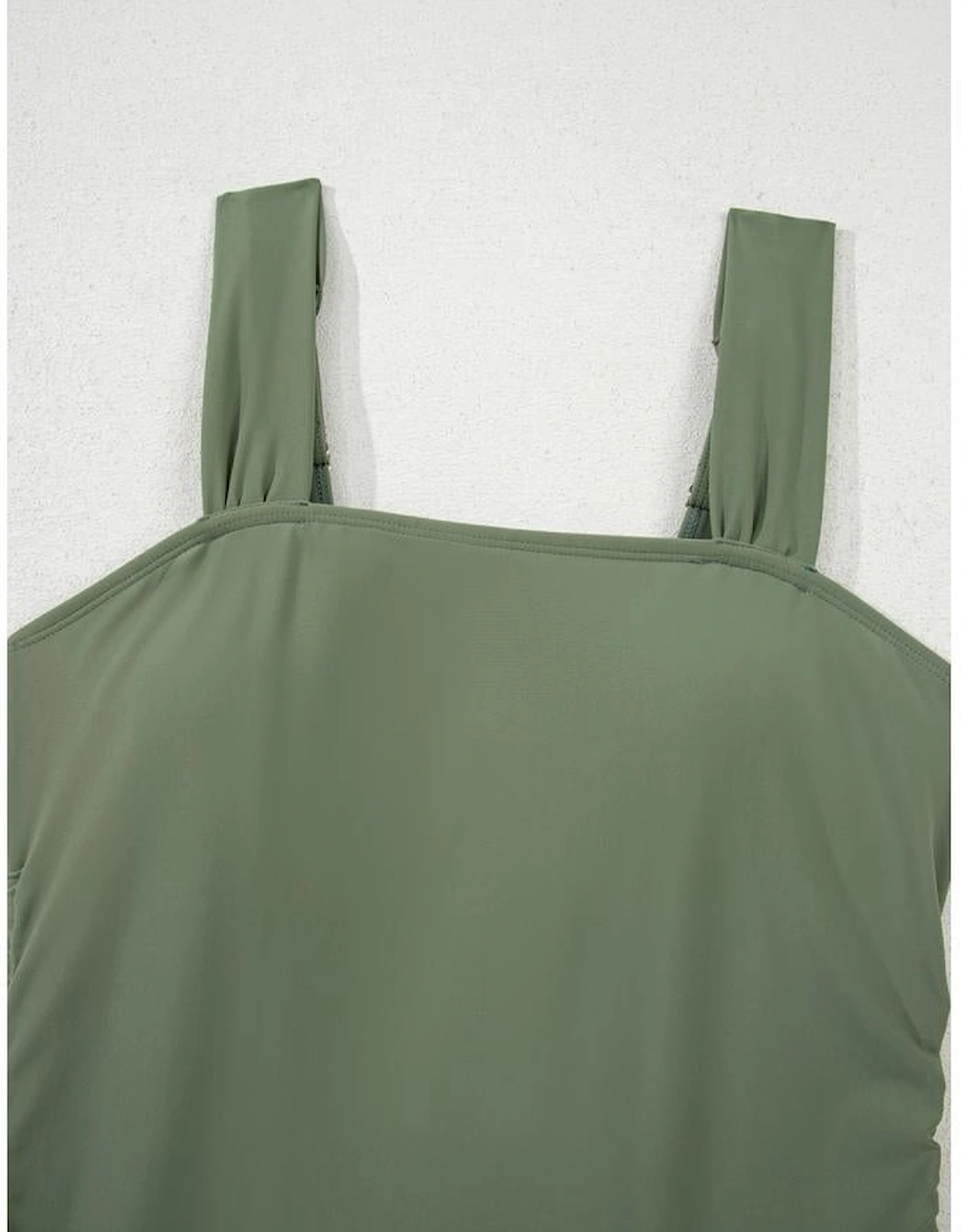 Mist Green Drawstring Ruched Wide Straps Tankini Set