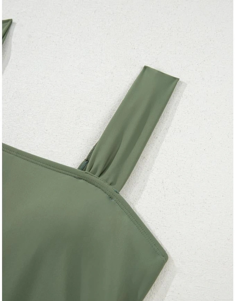 Mist Green Drawstring Ruched Wide Straps Tankini Set