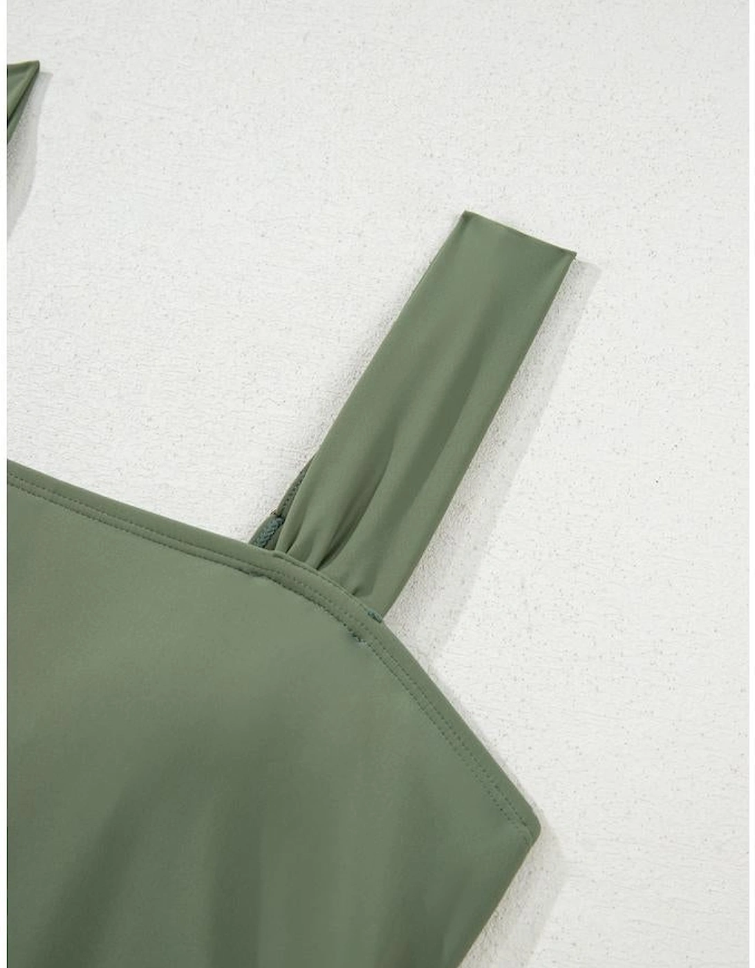 Mist Green Drawstring Ruched Wide Straps Tankini Set