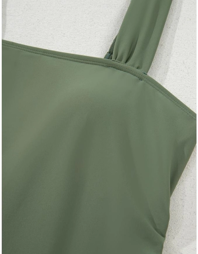 Mist Green Drawstring Ruched Wide Straps Tankini Set