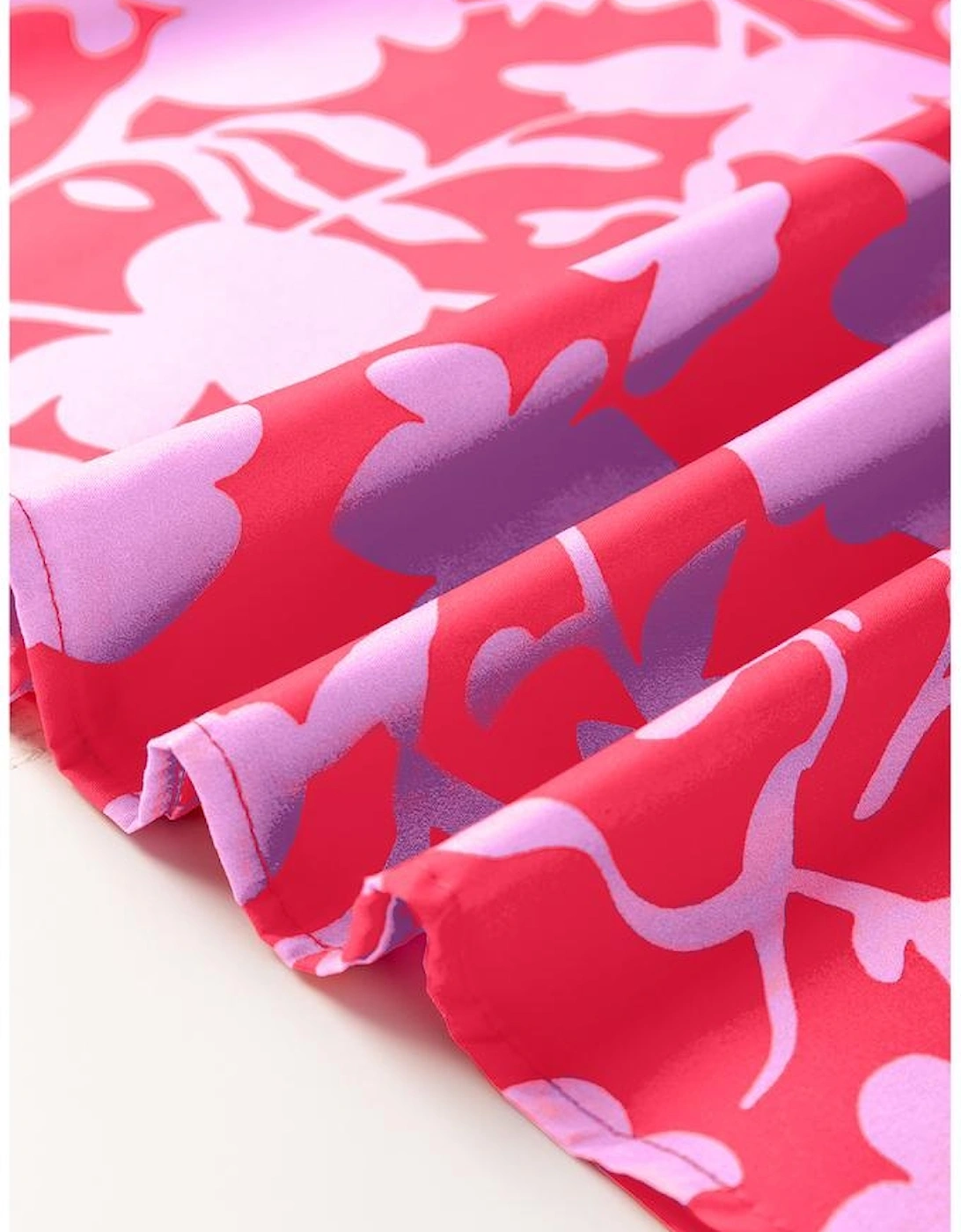 Red Floral Split V Neck Ruffled Short Sleeve Blouse Top