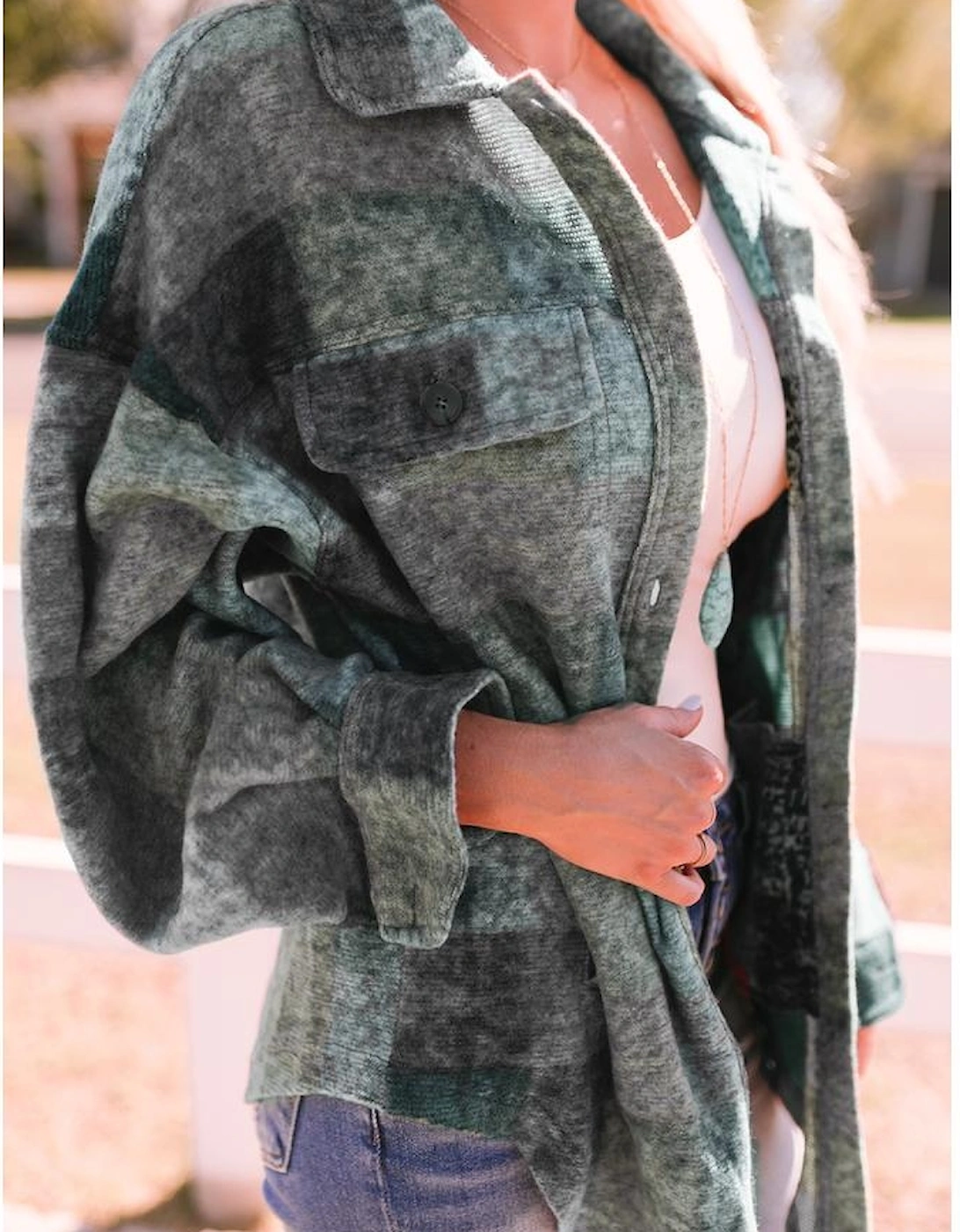 Multicolor Brushed Plaid Pocketed Oversize Shacket