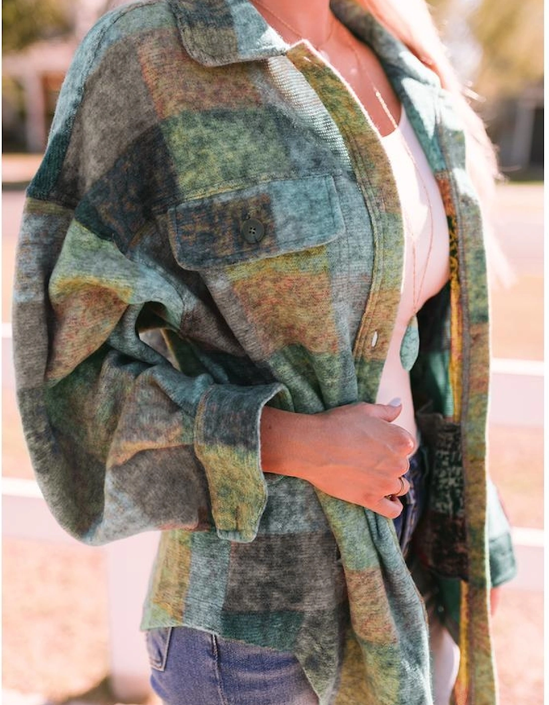 Multicolor Brushed Plaid Pocketed Oversize Shacket