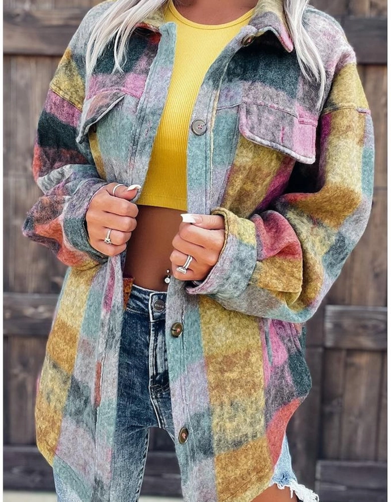 Multicolor Brushed Plaid Pocketed Oversize Shacket