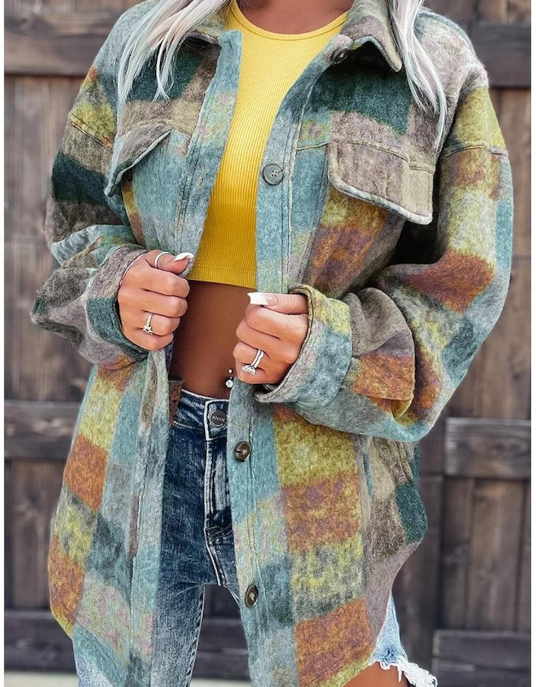 Multicolor Brushed Plaid Pocketed Oversize Shacket