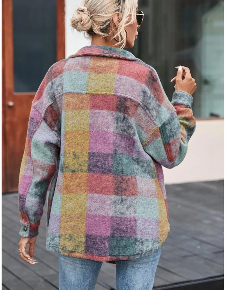 Multicolor Brushed Plaid Pocketed Oversize Shacket