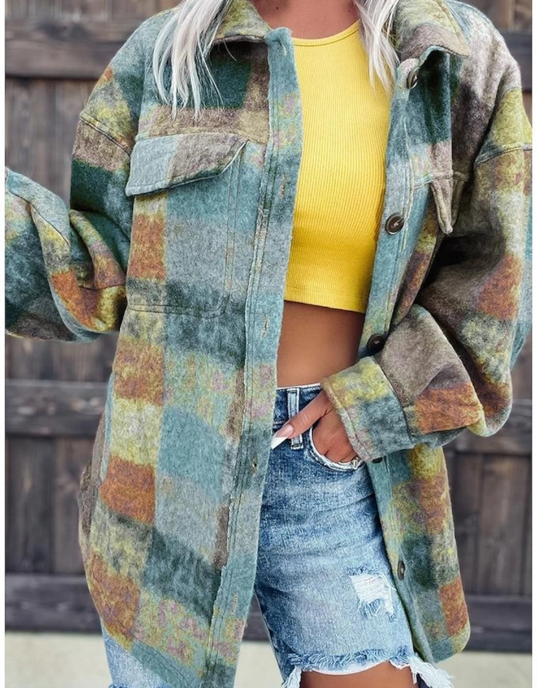 Multicolor Brushed Plaid Pocketed Oversize Shacket