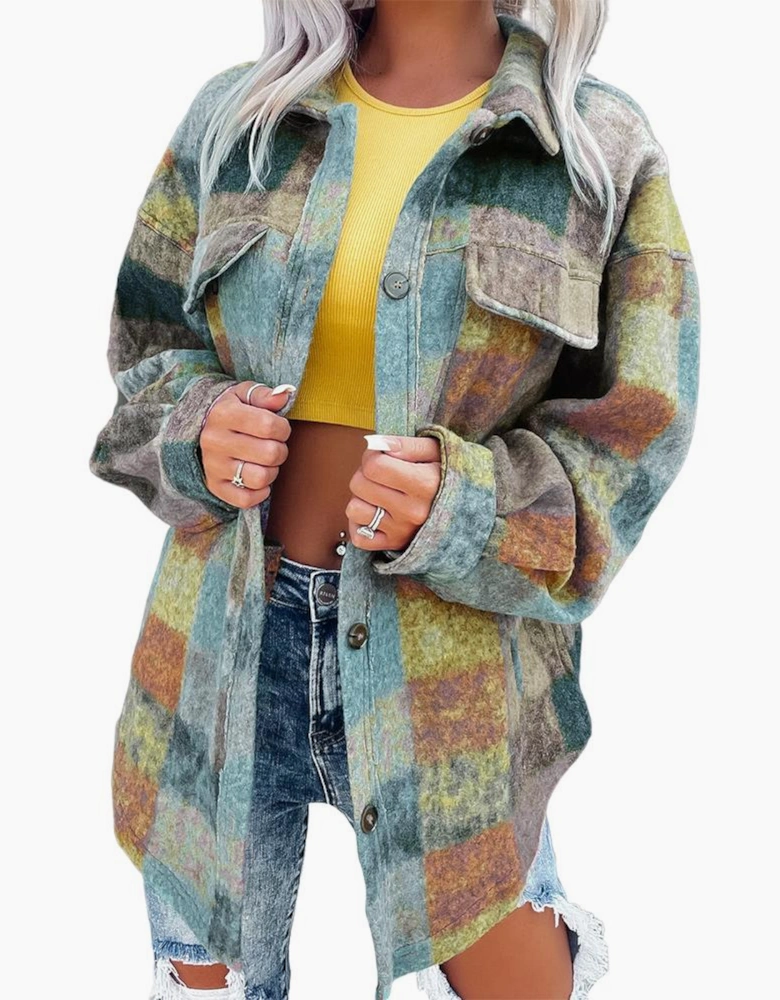 Multicolor Brushed Plaid Pocketed Oversize Shacket