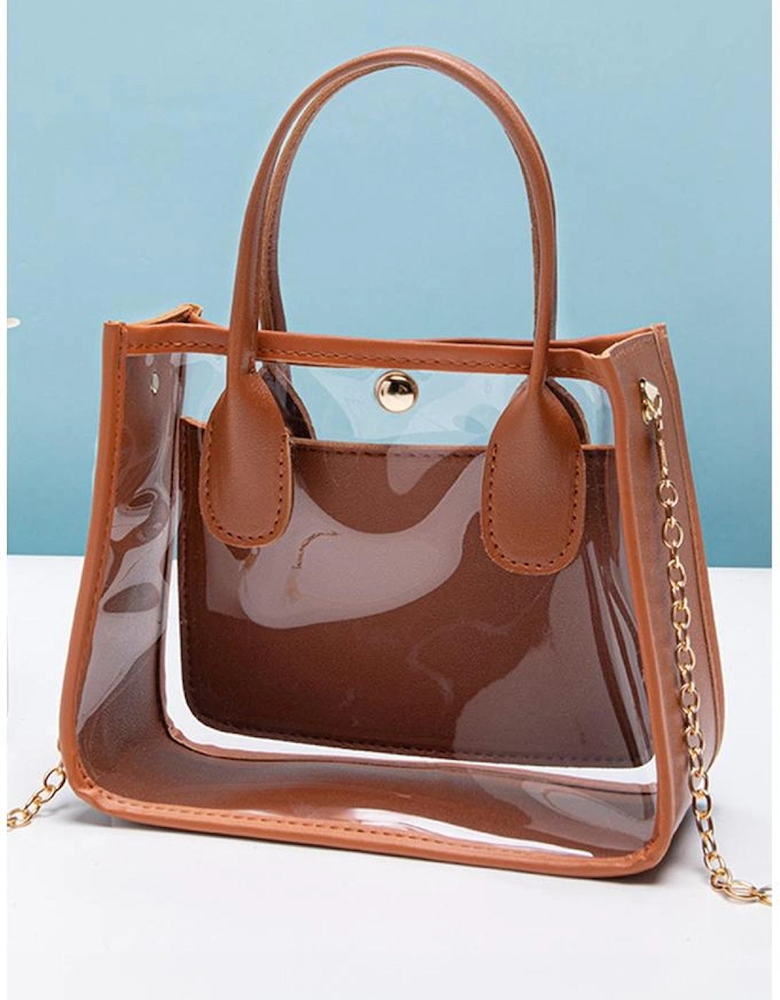 Chestnut PVC PU Leather Patchwork Chain Strap Shoulder Bag, 5 of 4