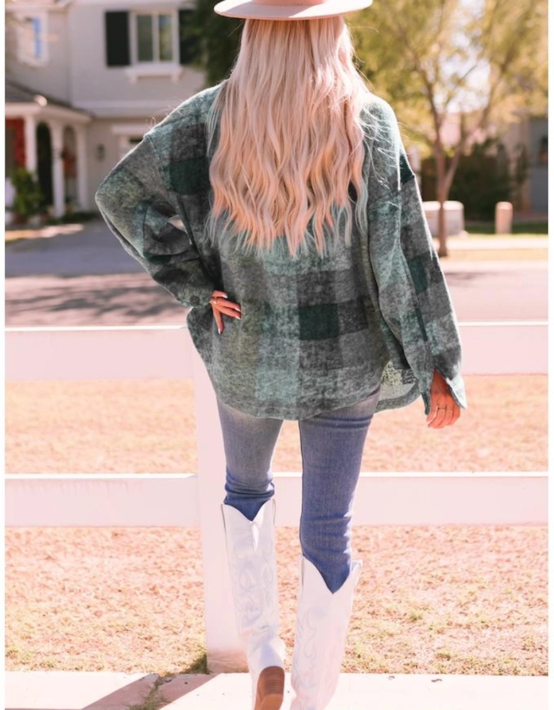 Multicolor Brushed Plaid Pocketed Oversize Shacket