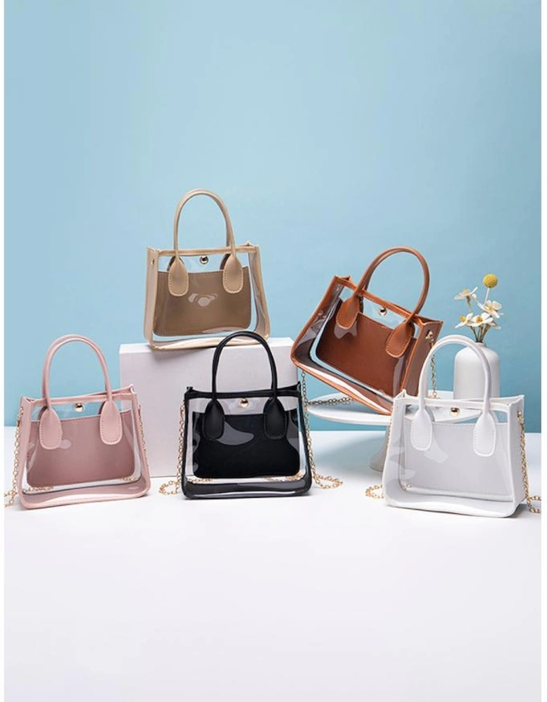 Chestnut PVC PU Leather Patchwork Chain Strap Shoulder Bag