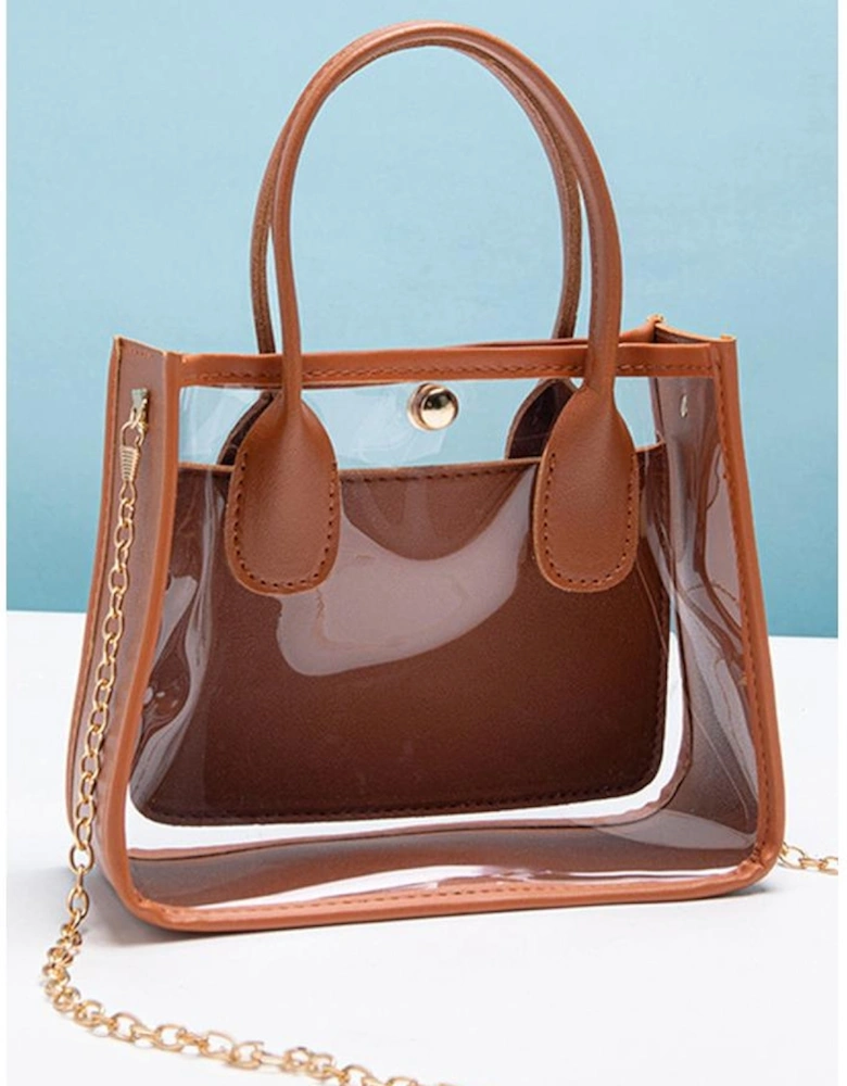 Chestnut PVC PU Leather Patchwork Chain Strap Shoulder Bag