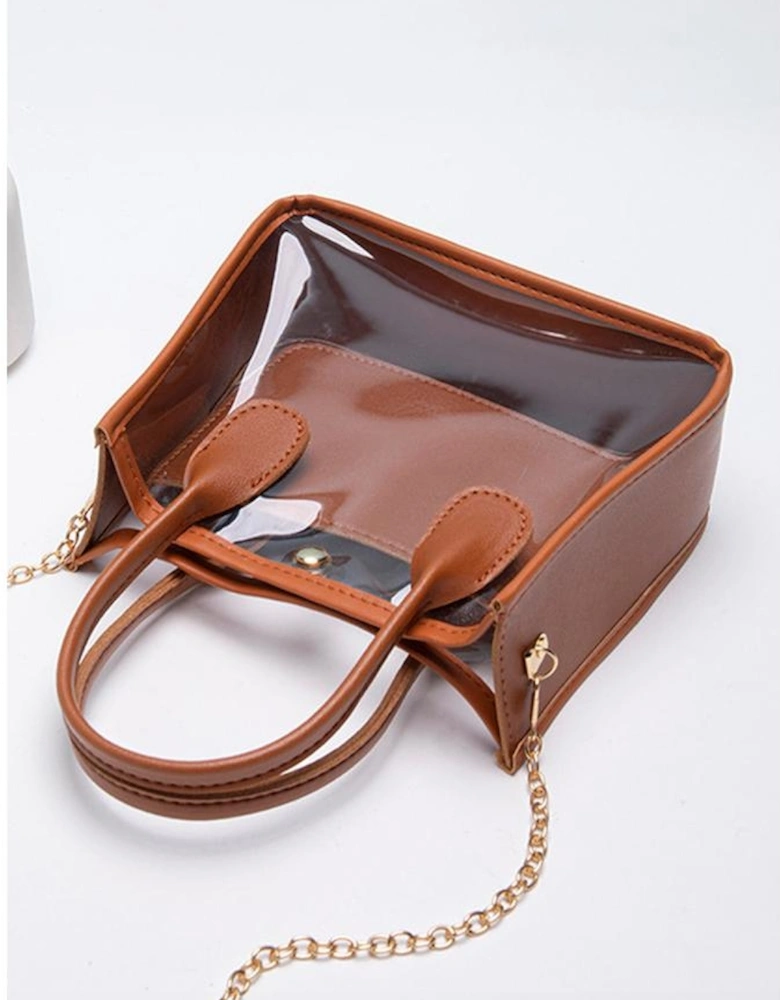 Chestnut PVC PU Leather Patchwork Chain Strap Shoulder Bag
