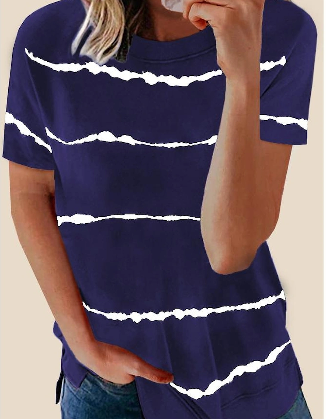 Blue Tie-dye Stripe Casual T-Shirt