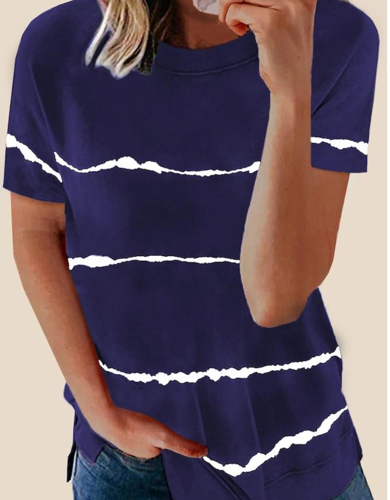 Blue Tie-dye Stripe Casual T-Shirt