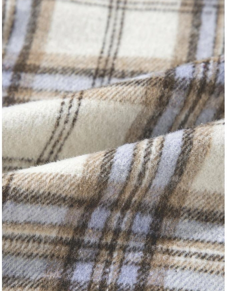 White Plaid Print Tunic Plus Size Shacket with Slits