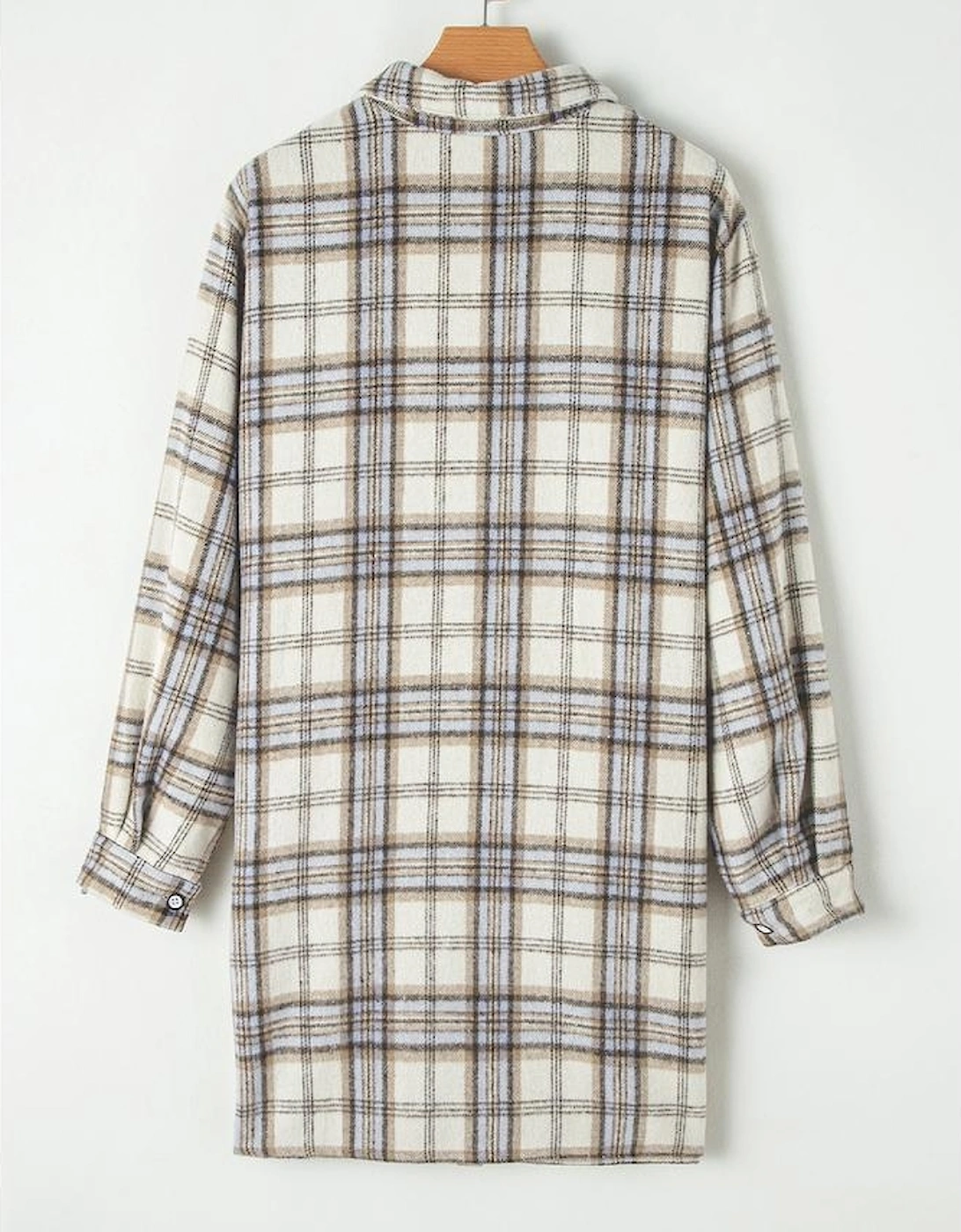 White Plaid Print Tunic Plus Size Shacket with Slits