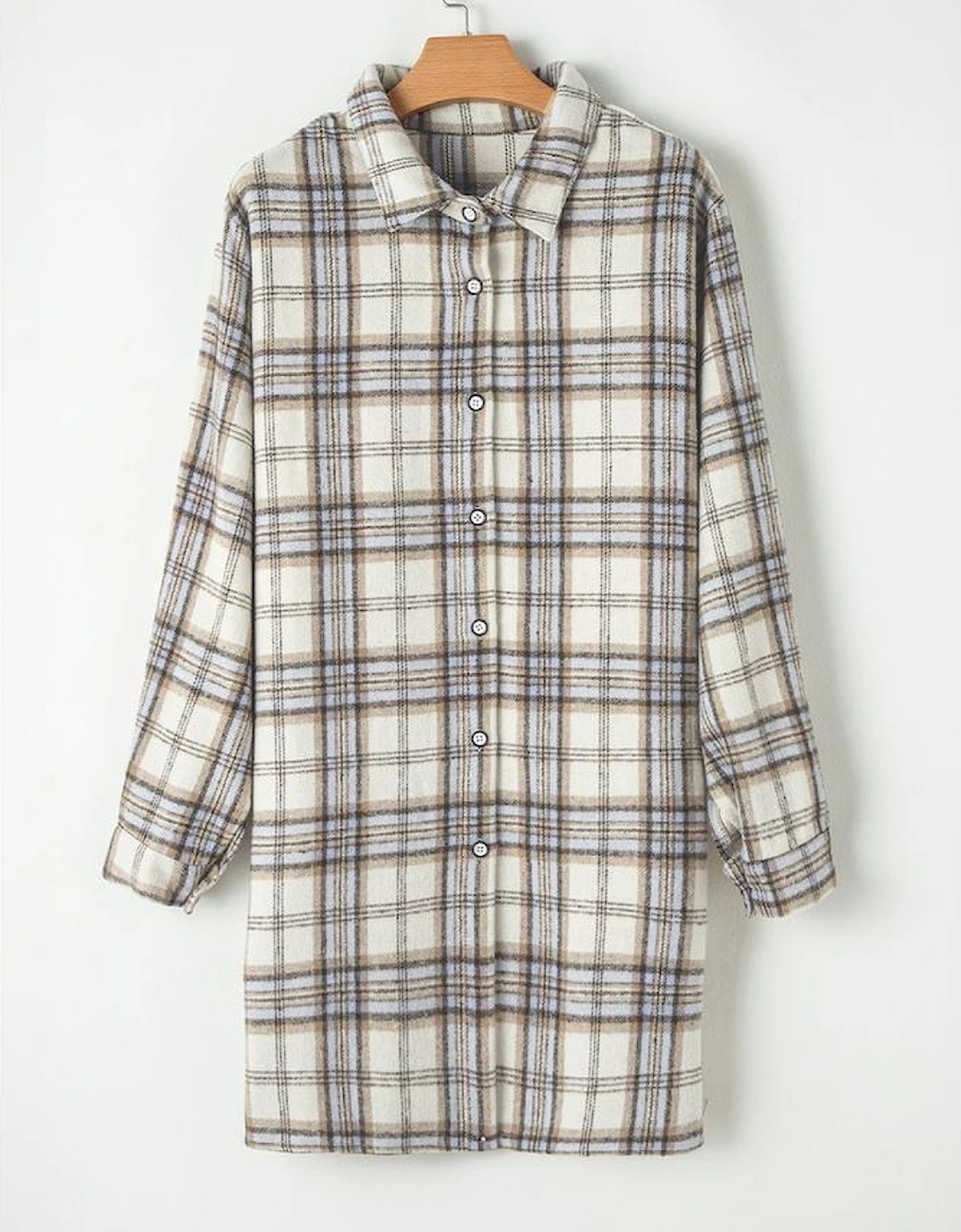 White Plaid Print Tunic Plus Size Shacket with Slits