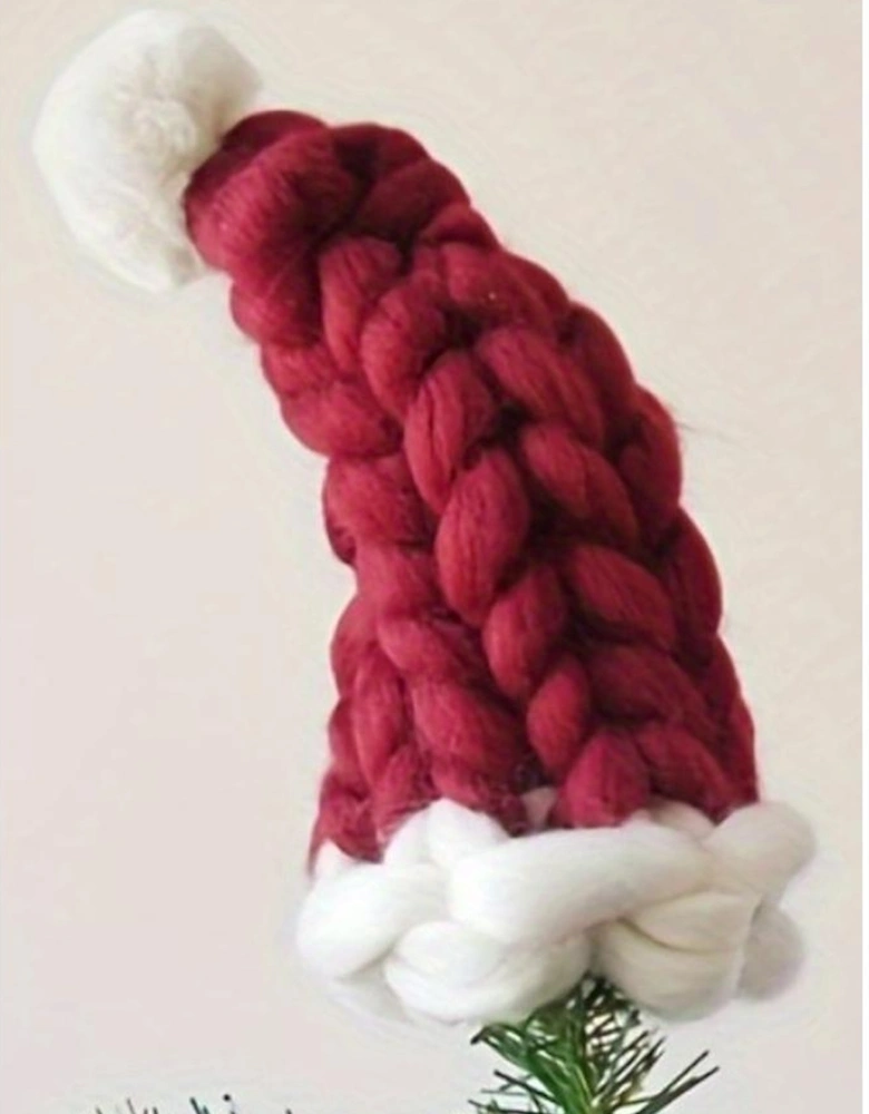 Red Dahlia Color Block Pom Pom Decor Chunky Knitted Christmas Hat