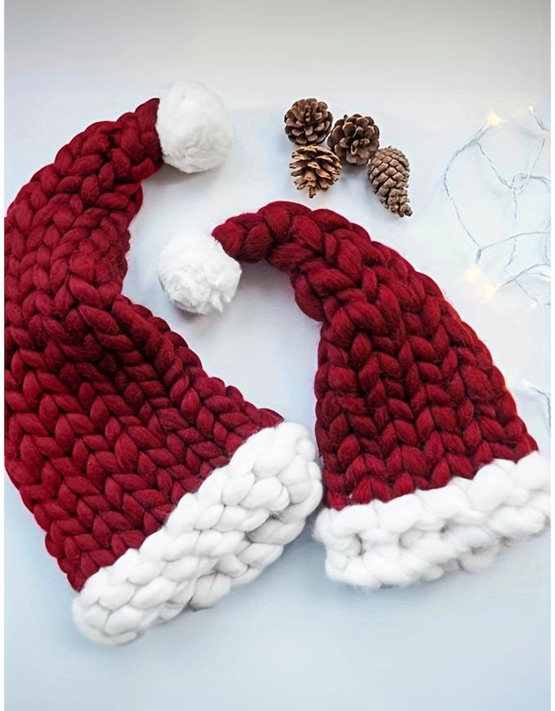 Red Dahlia Color Block Pom Pom Decor Chunky Knitted Christmas Hat