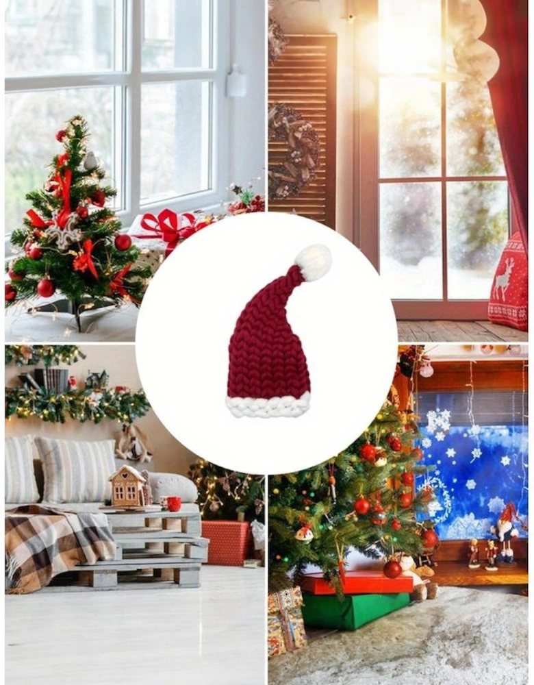 Red Dahlia Color Block Pom Pom Decor Chunky Knitted Christmas Hat