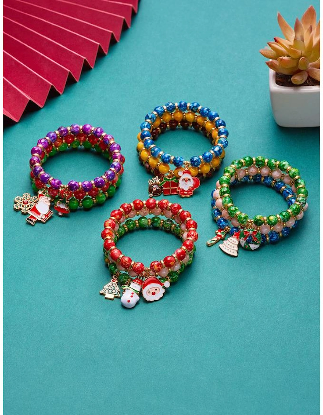 Dark Blue 3 Pack Christmas Bead Bracelets, 5 of 4