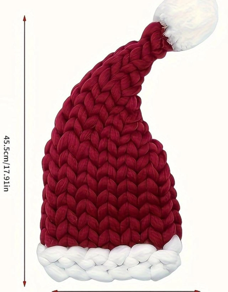 Red Dahlia Color Block Pom Pom Decor Chunky Knitted Christmas Hat